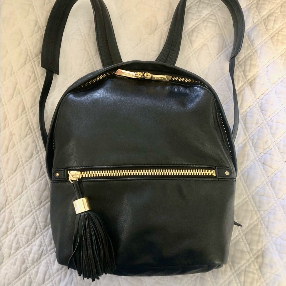 Margot Black Leather Backpack with Gold Zipper